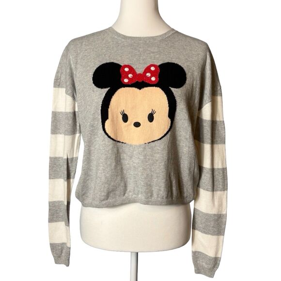 Disney Sweaters - DISNEY STORE Tsum Tsum Minnie Mouse Knit Sweater Gray Graphic Size M GUC